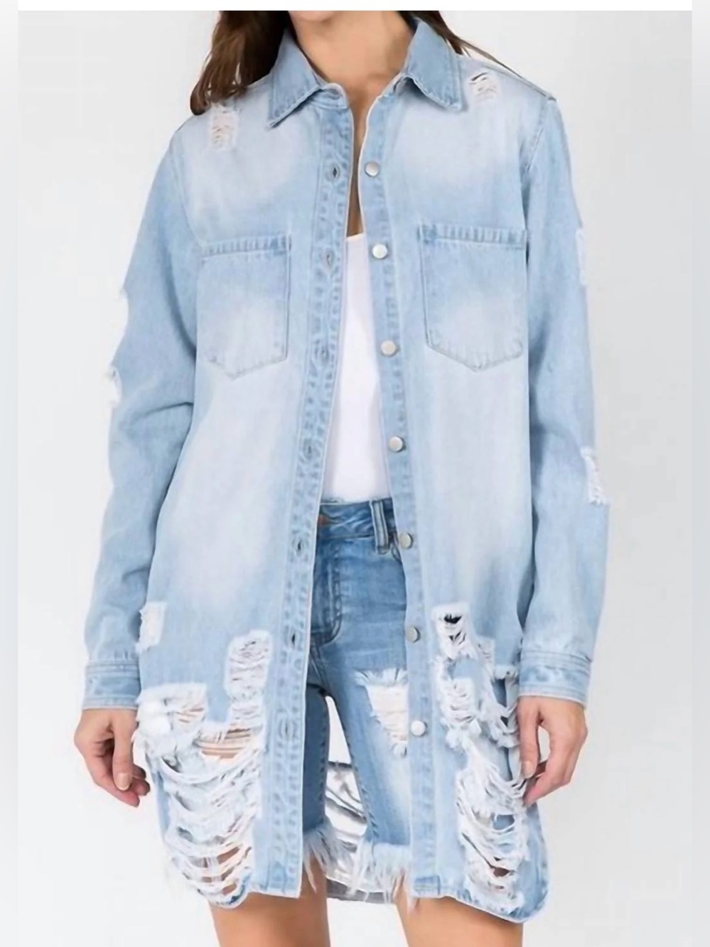 American Bazi Long Distressed Shacket